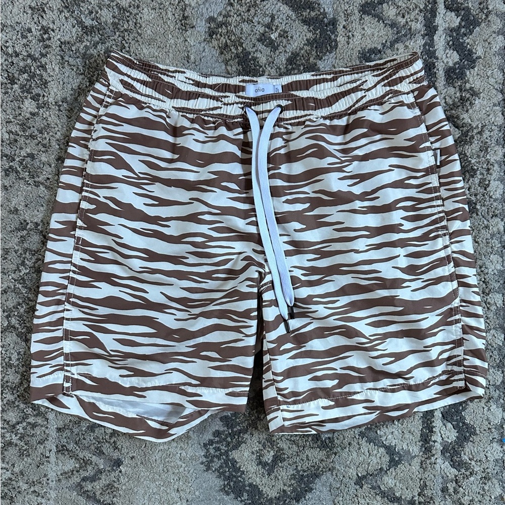 Onia Brown Cream Tiger Stripes Swim Trunks XL